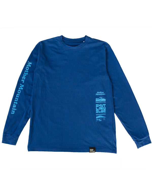 shutlingsloe, mother mountain expedition company base layer long sleeve tee blue