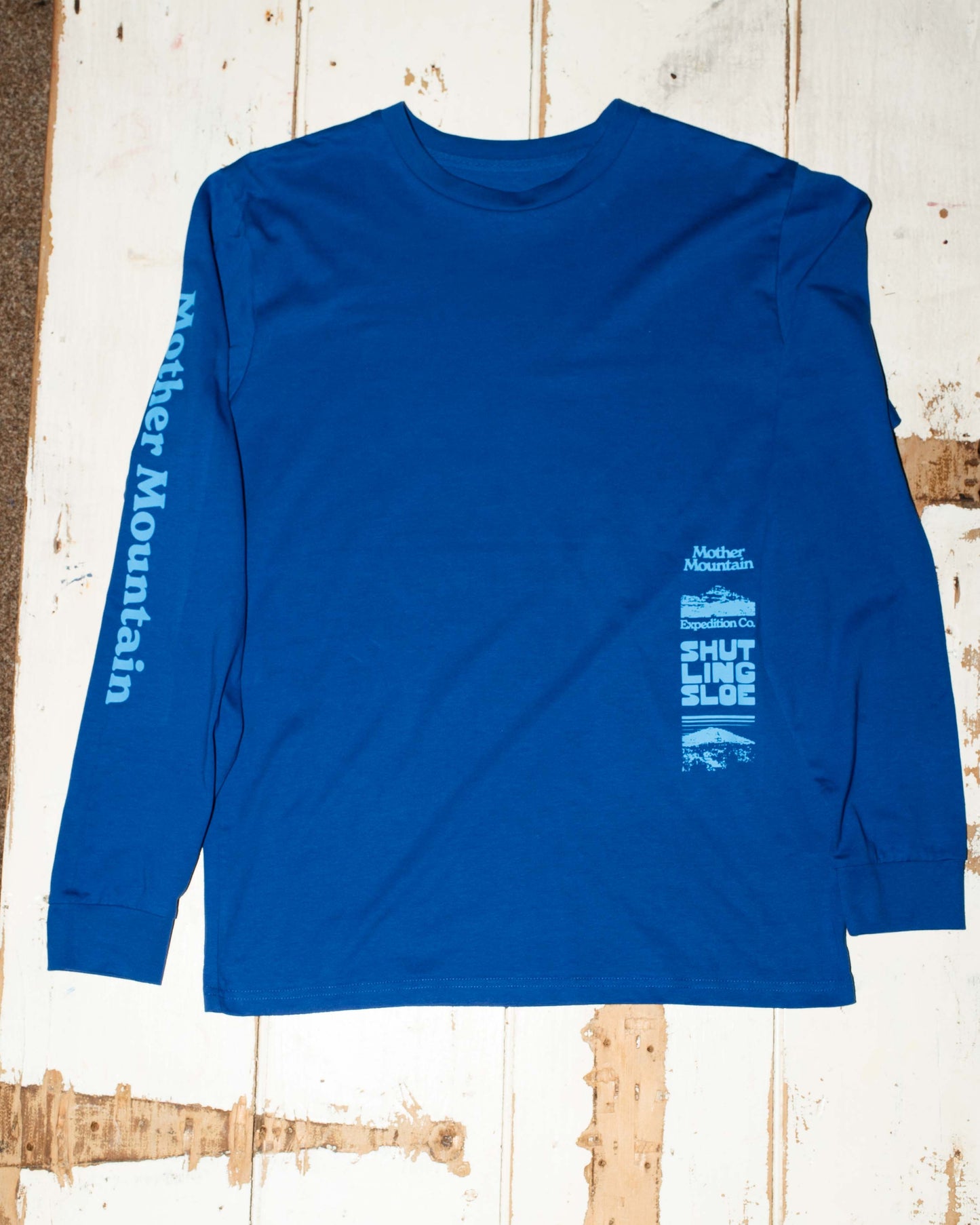 cheshire matterhorn, mother mountain expedition company base layer long sleeve tee blue